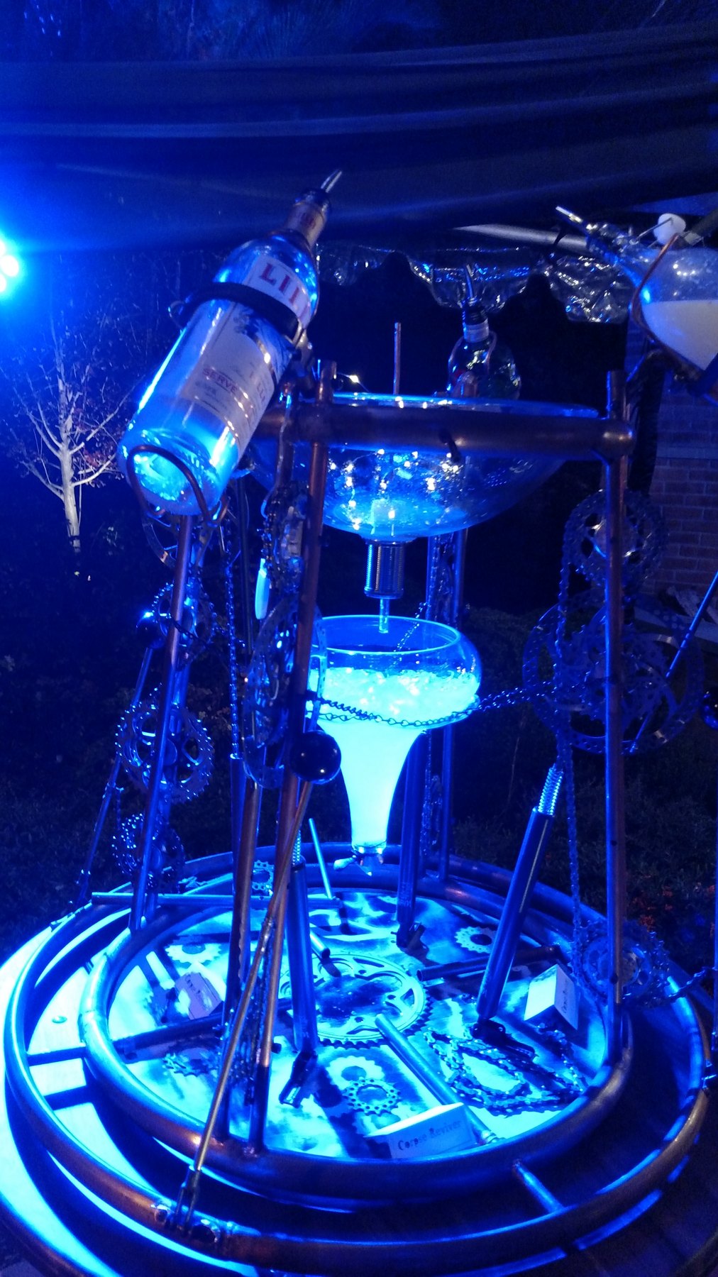 Blue light at an evening party