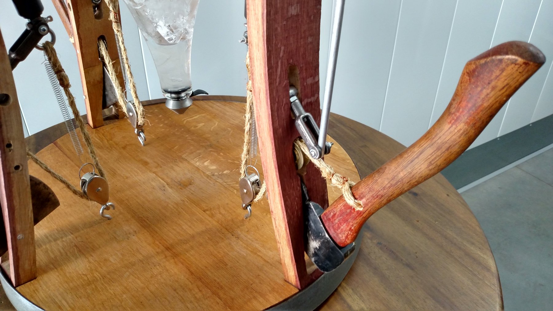 Hatchet lever and barrel stave frame